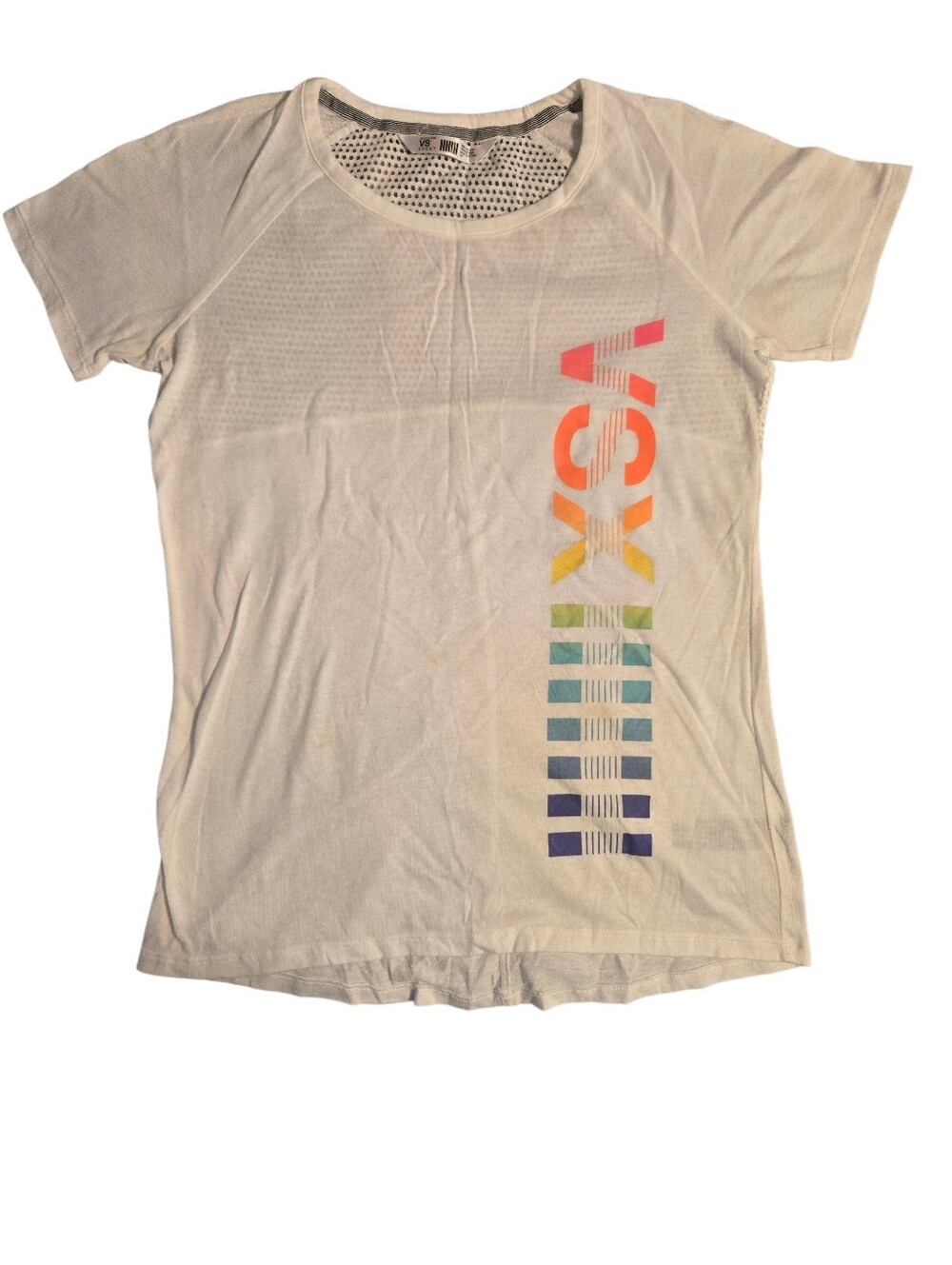 Victoria's Secret VSX Sport Womens S White Mesh Back Raglan Logo Graphic Tee